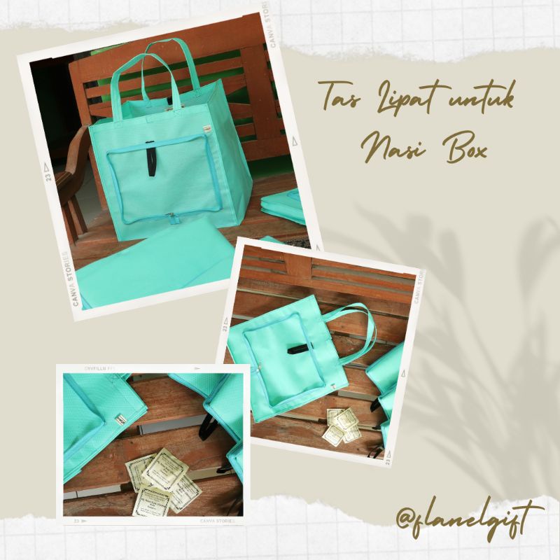 

Tas Nasi Box Lipat dengan Rit Sablon untuk hajatan wedding ultah