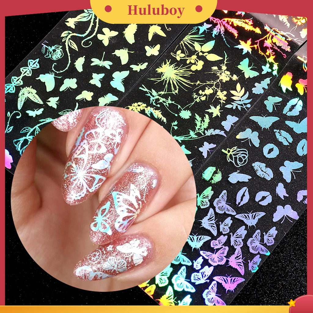 Huluboy Huluboy♡ 10pcs / Set Stiker Kuku 3D Bentuk Kupu-Kupu Warna Gradasi Untuk Salon