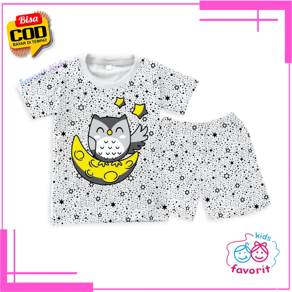 Favorit kids Setelan baju tidur anak perempuan lengan pendek celana pendek OWL burung hantu kartun