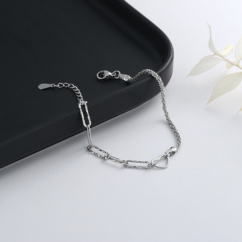 Elegant Heart Silver Bracelet Gelang Fashion Shiny Link Chain Adjustable Bracelets for Women Jewelry Party