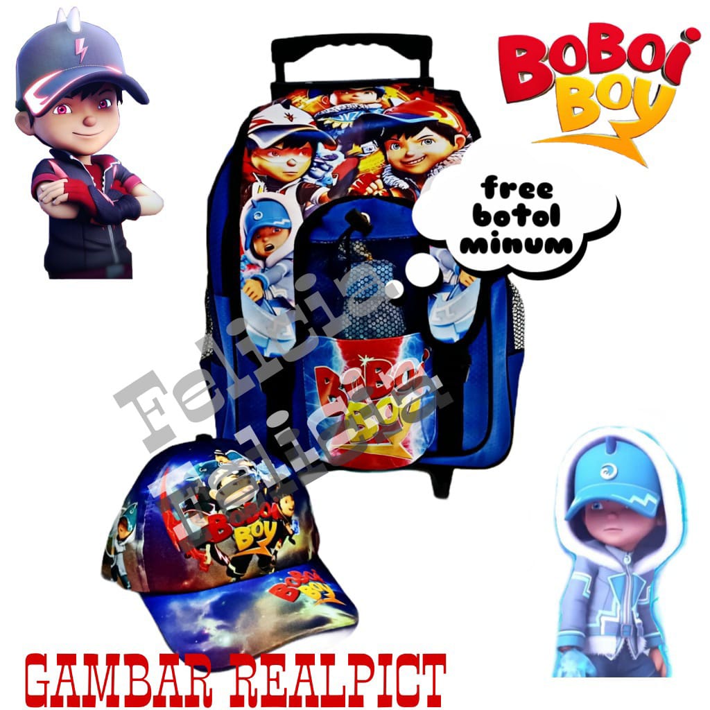 Ransel troly Botol Tengah Boboboy+topi Terbaru Free Botol Minum