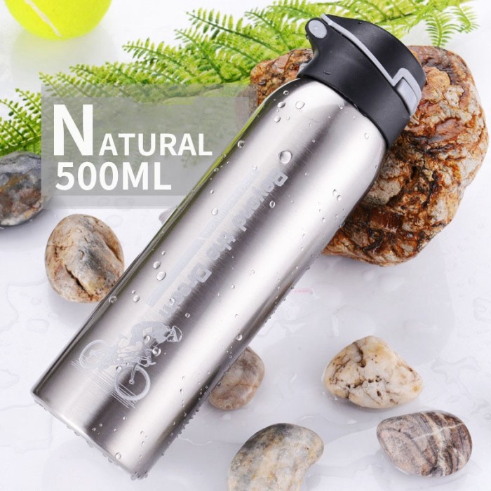 BTD Botol Minum Sepeda Thermos Bicycle Kettle Drink Bottle Stainless - silver