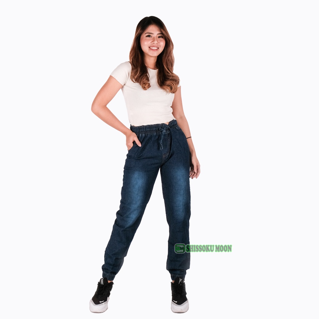 Celana Panjang Wanita Model Jogger Bahan Denim