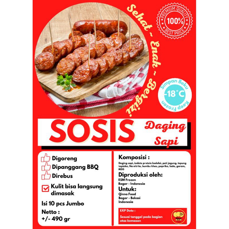 

Sosis Daging Sapi Halal Jumbo Enak Premium Lezat Murah Bergizi Homemade Frozen Makanan Beku