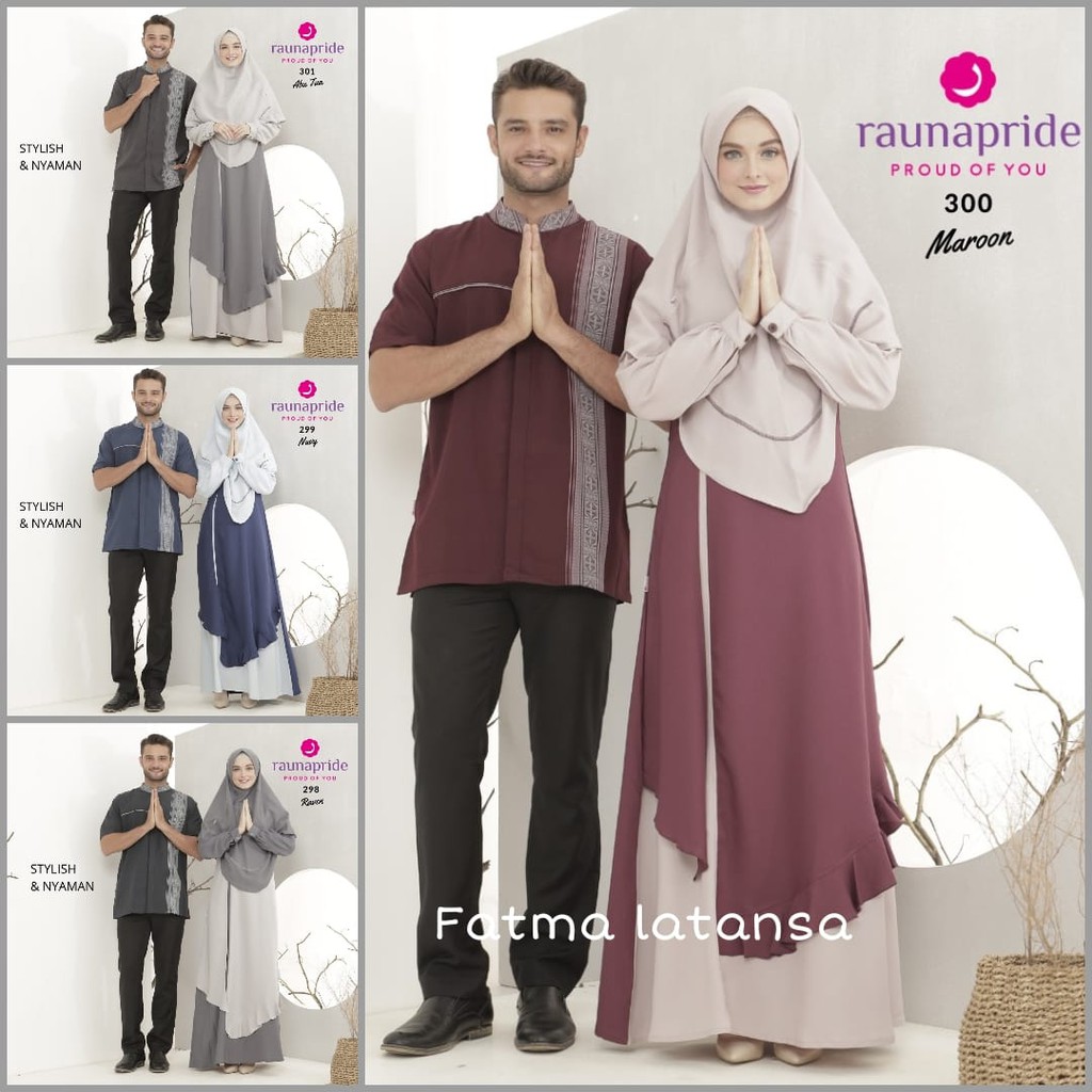 baju couple rauna rk kk 298 / 299 / 300 / 301 gamis dewasa / koko dewasa / sarimbit ibu dan bapak