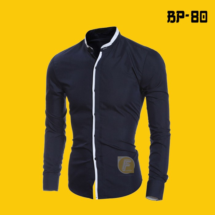 Kemeja Pria Casual Katun Hitam Lengan Panjang Blackberry BP-80