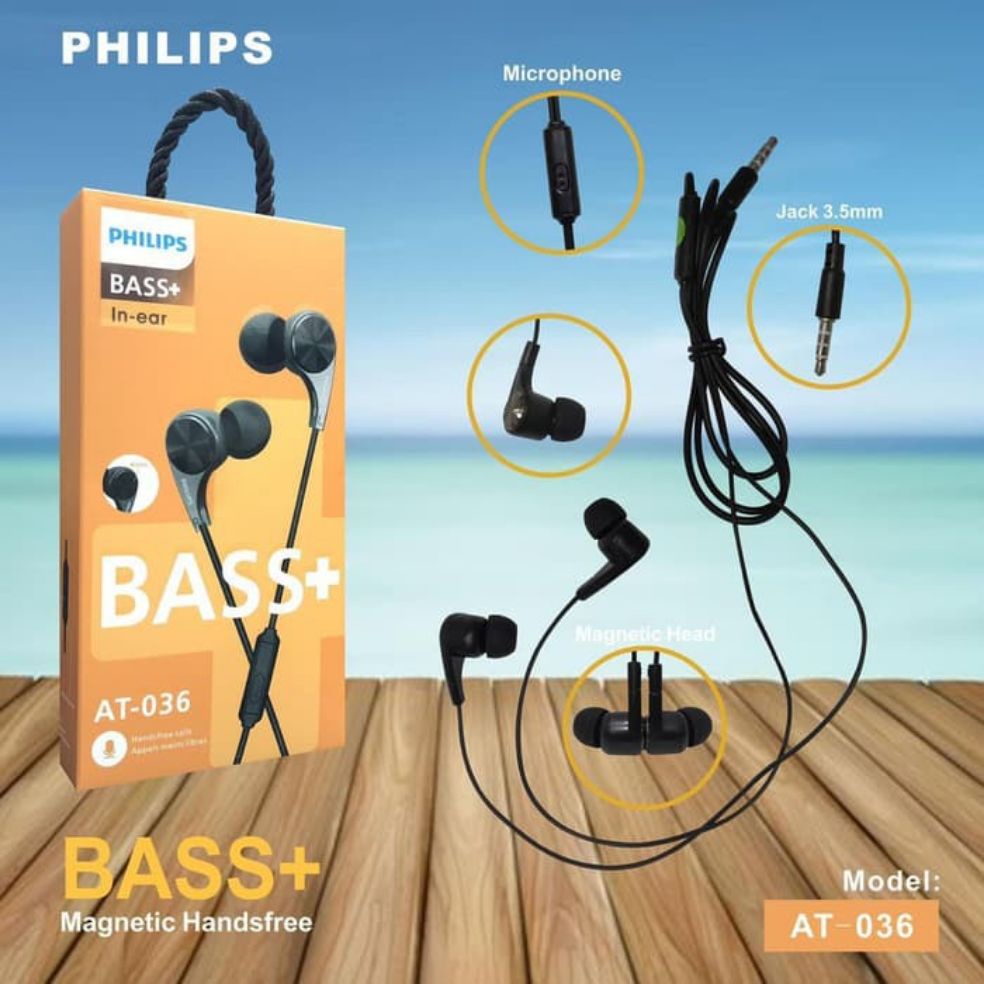 Handsfree Headset Philips BASS + AT 036 Earphone Good Quality BASS