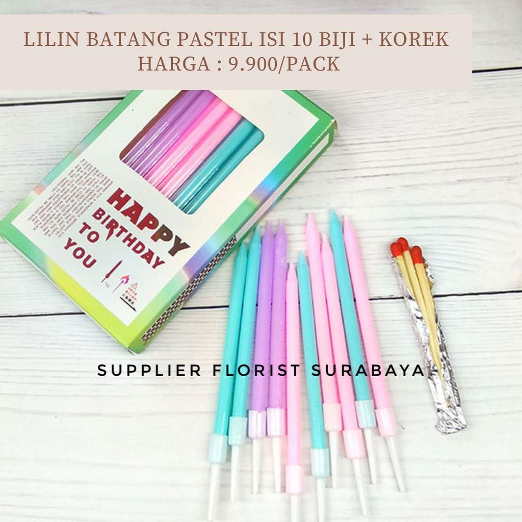 LILIN ULANG TAHUN BIRTHDAY BATANGAN WARNA PASTEL ISI 10 BIJI + KOREK API