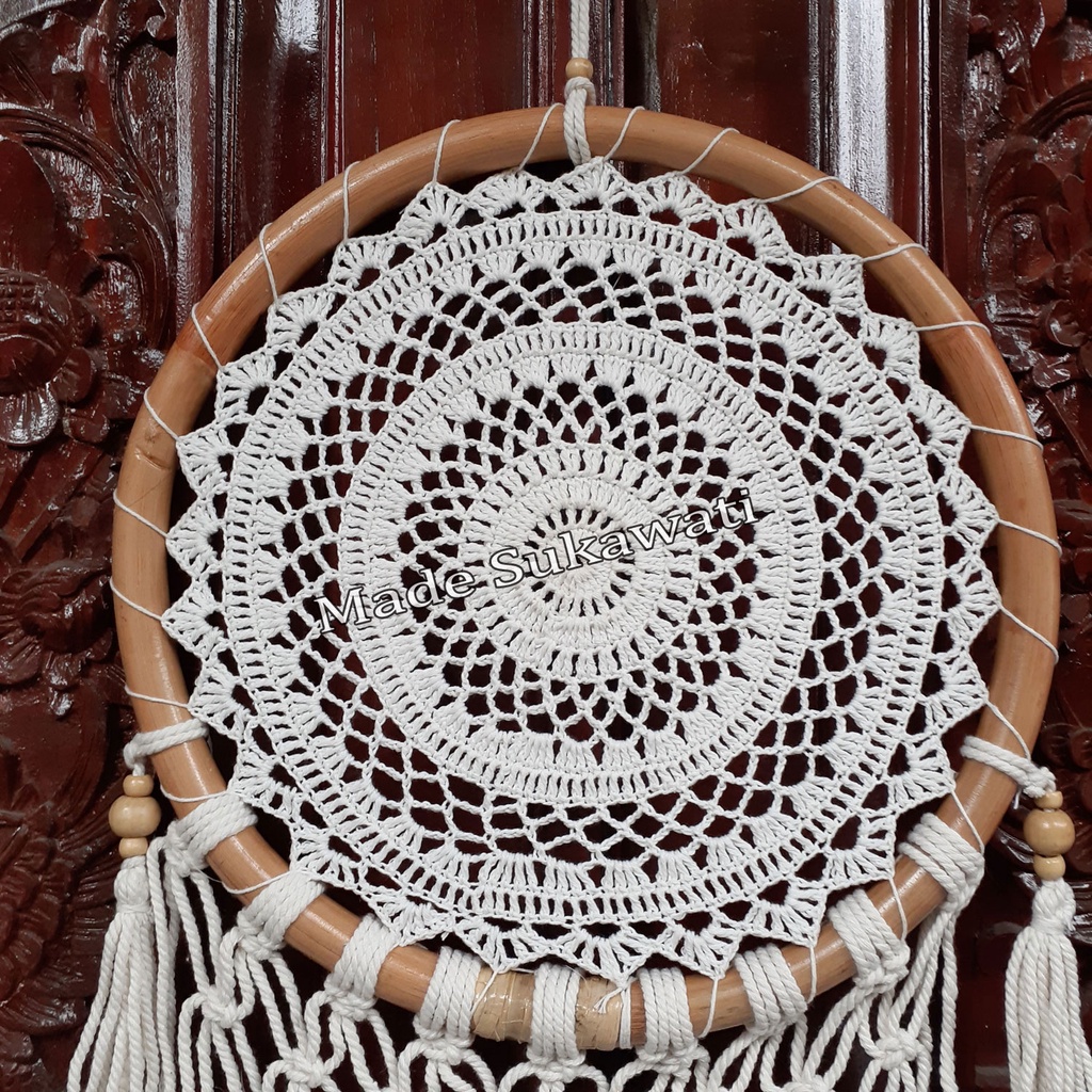 Dream catcher sulam rotan diameter 32cm hiasan dekorasi bulu ayam