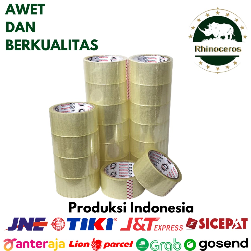 Lakban Bening Putih RHINOCEROS Tape Clear 45mmx50 Yard Solasi Selotip