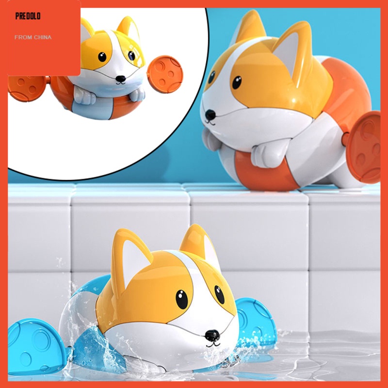 [In Stock] Novelty Clockwork Wind Up Toy Dog Dabbling Shower Water Bath Toy Orange