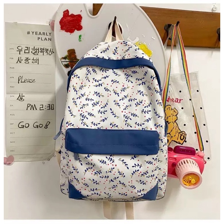 TAS RANSEL WANITA IMPORT Premium nylon backpack motif DAUN tas punggung sekolah anak