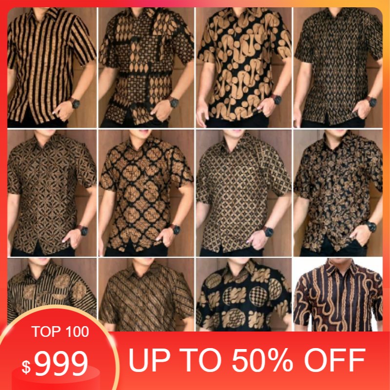 Risna Batik HRB026 Kenongo Hem Kemeja Batik Pria Lengan Pendek Katun Primis Premium Halus M L XL XXL