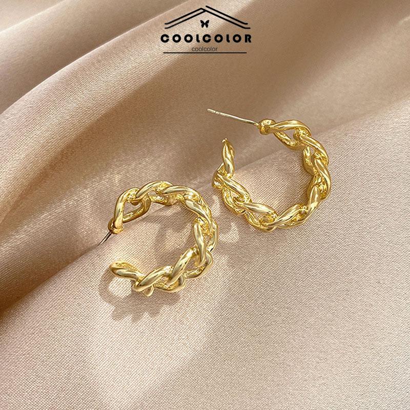 COD Anting-Anting Retro Fashion Logam Berongga Rantai Stud Earrings Premium Sense Earring- cl