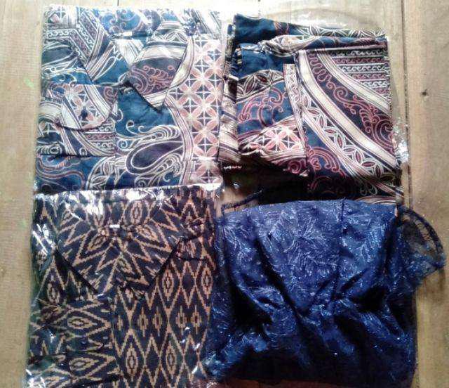 Ar_grosir /batik Couple Kebaya Brokat Pinguin Tile Ayudia Navy - Couple Estika Alika