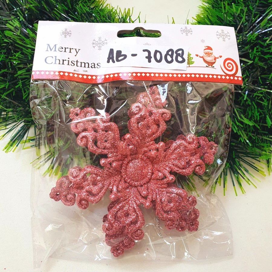 Snowflake 3D Tebal Hiasan Salju Gantungan Pohon Natal Emas Pink Murah