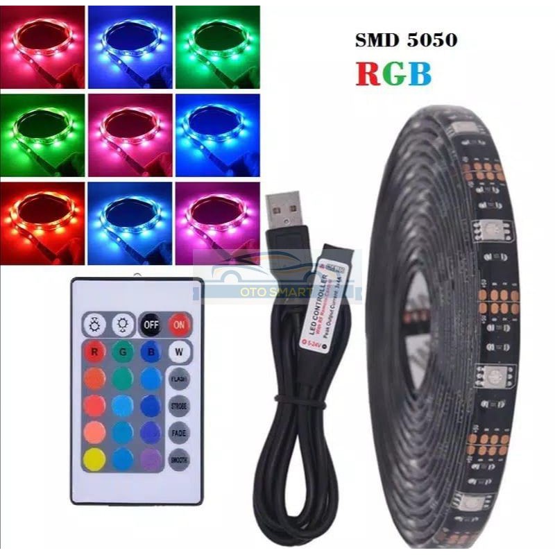 LAMPU LED STRIP USB 5V  5050 60SMD+REMOT RGB UNTUK DEKORASI RUMAH /MOBIL /KOMPUTER/TV/ 2M 3M 5M