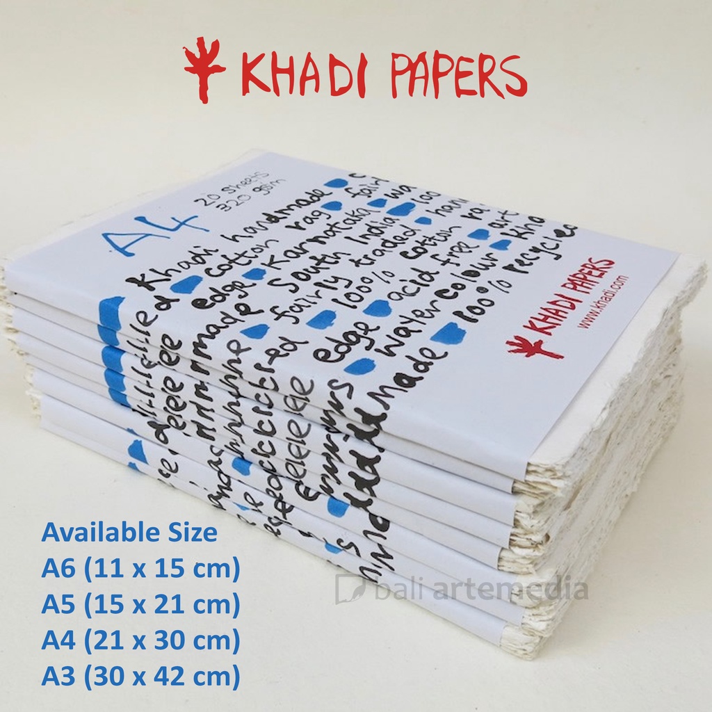 khadi White Rag Paper Packs 320g Size A6 / A5 / A4 / A3