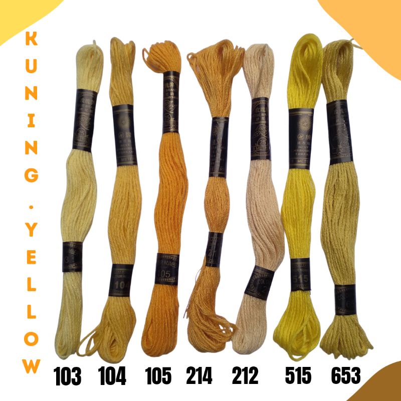 Benang sulam merek rose variasi kuning/Embroidery thread/Benang sulam/Benang kristik