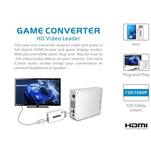 Elistooop Video Konverter Nintendo Wii ke HDMI + 3.5mm Port - 8147 - White