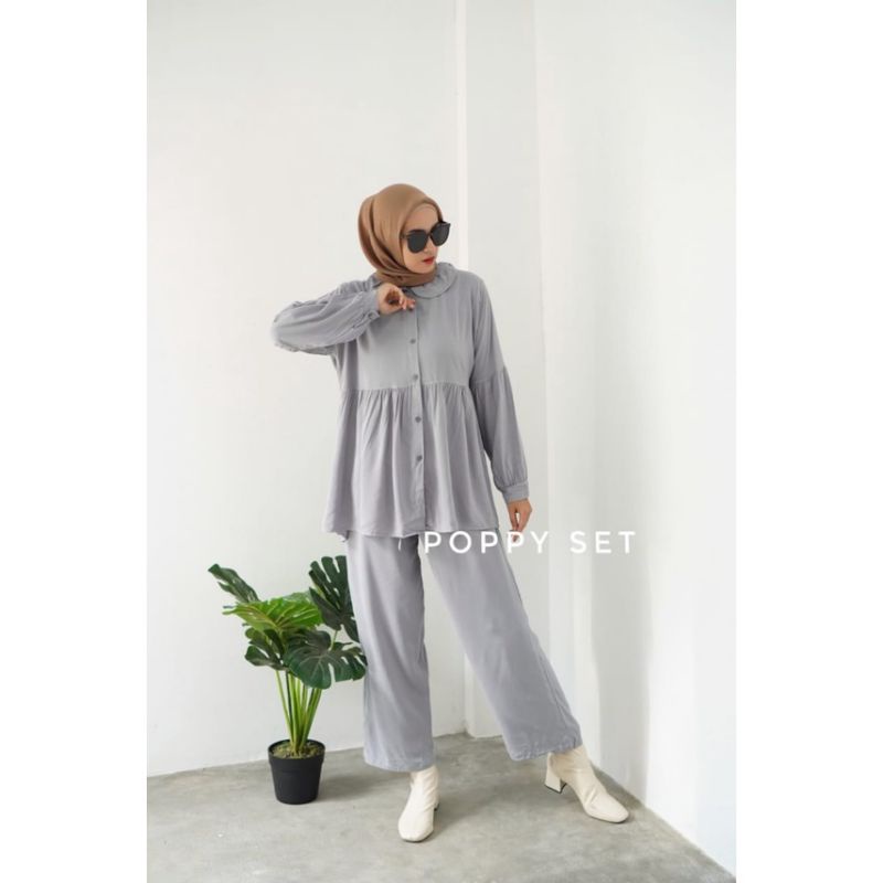 Popy one set polos/polos/baju one set wanita/set/setelan/one/setelan polos kekinian/setcel/busui/