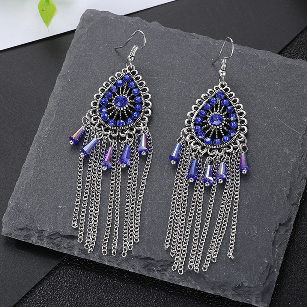 Hu Hu Hu Hu Hu Alat Bantu Pasang Kacamata♡ 1 Pasang Anting Rumbai Bentuk Tetesan Air Aksen Berlian Imitasi Gaya Vintage Untuk Wanita