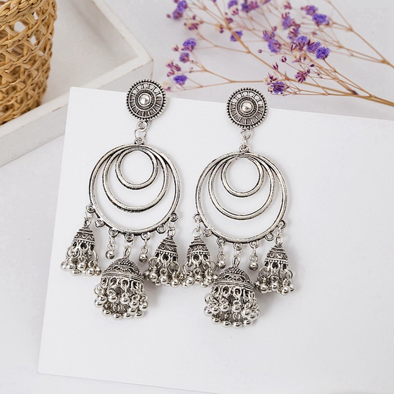 Anting Tusuk Gantung Desain Bulat Besarrumbai Gaya Vintageetnikgipsibohoindianretro Untuk Wanita