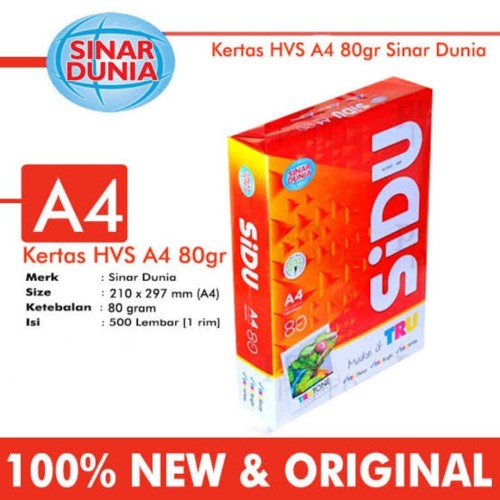 

(1 RIM) Kertas Print Fotocopy HVS Sidu Sinar Dunia A4 80Gr / 70 Gr / Murah