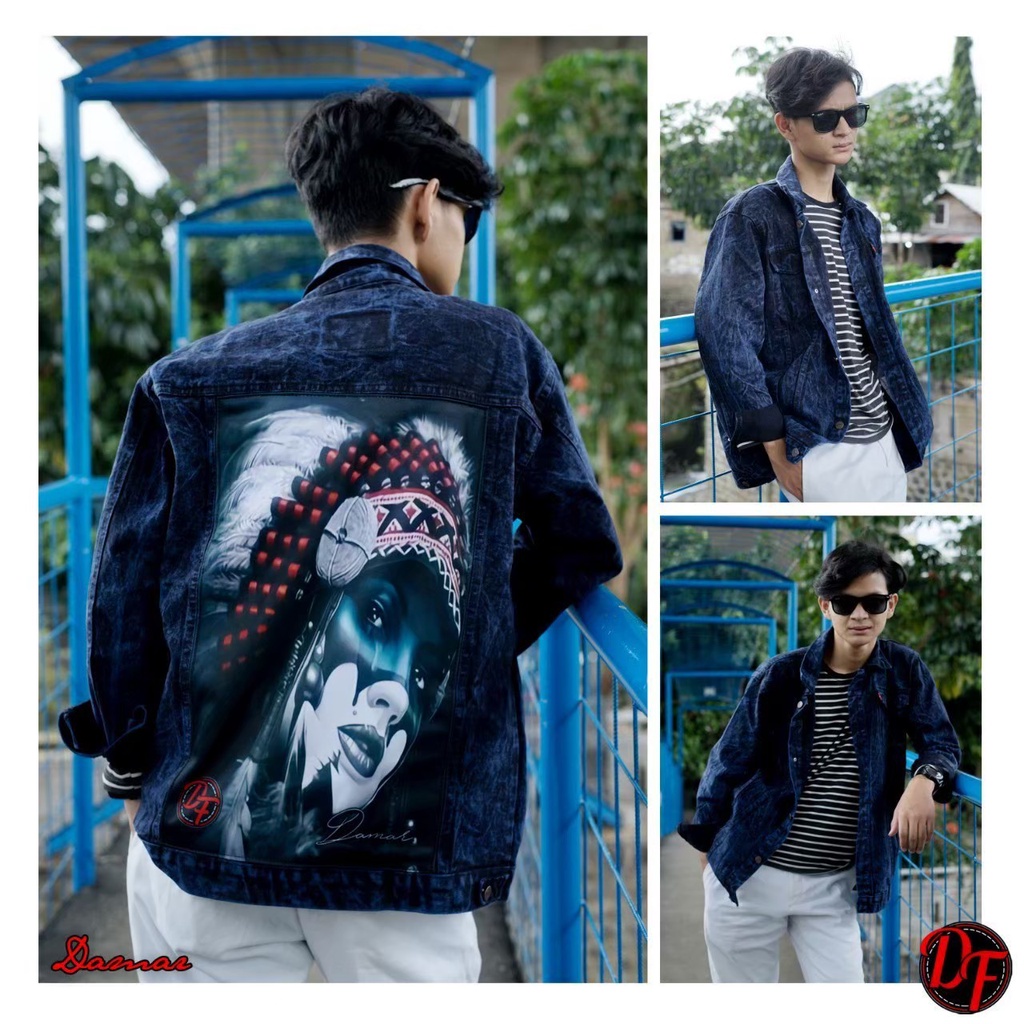 JAKET JEANS GAMBAR PRINTING-JAKET DENIM PRINTING-JAKET COWOK KEKINIAN