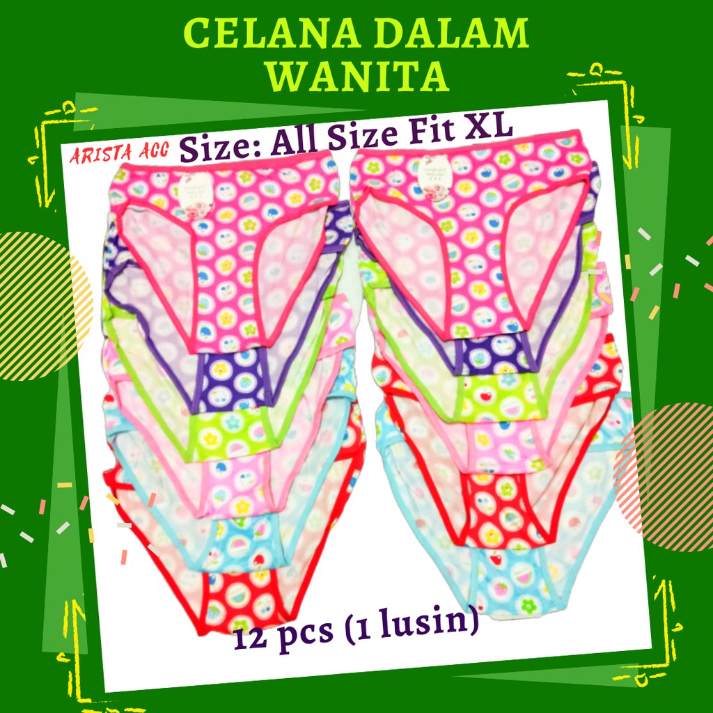 12pcs CelanaDalam Wanita Limei | CD Motif Cewek Remaja | Free All Size Fit L &amp; XL | 1 Lusin