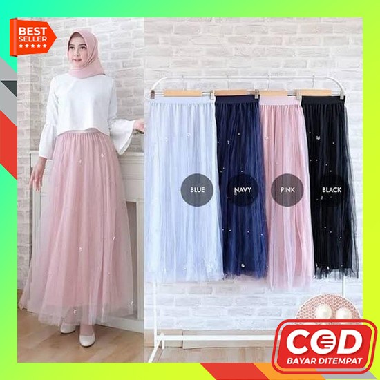 Rok Span Panjang Model Korea Terbaru 2022 Rok Tutu Mutiara - Merah Marun, All Size