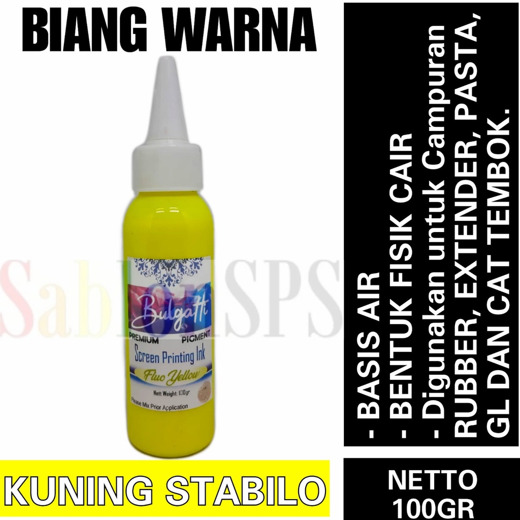 Biang Warna Sablon Kuning Stabilo Lemon Yellow Pigmen Bulgatti 100 gr