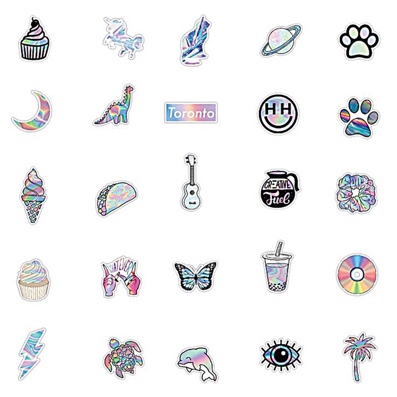 50pcs Stiker Graffiti Laser Holographic Untuk Gitar / Koper