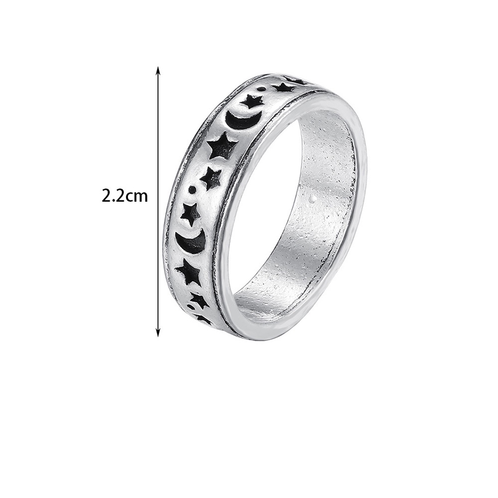 Cincin Bentuk Bulan Bintang Geometris Bahan Logam Gaya Vintage Untuk Pria Dan Wanita