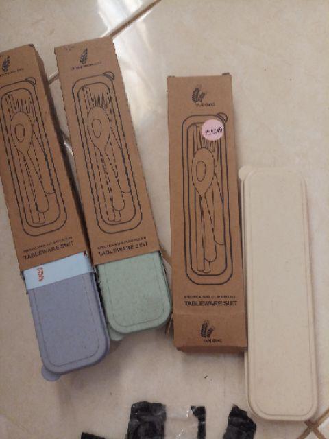 Sendok Garpu Sumpit Portabel Set Travel Cantik Bahan Jerami Gandum (ada Kotak Kerdusnya)