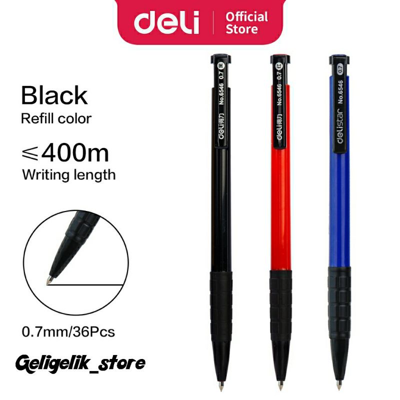 

(LUSIN)DELI PULPEN TINTA TEBAL 6546 / BALLPEN / PEN / PENA RETRACTABLE