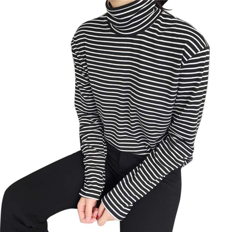 Blouse Wanita Turtleneck Salur Tangan Panjang All size Fit to L