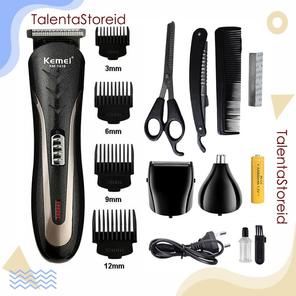 Alat Cukur Rambut KM-1419 Rechargeable 3in1 Hair Trimmer Shaver Pisau Jenggot Kumis