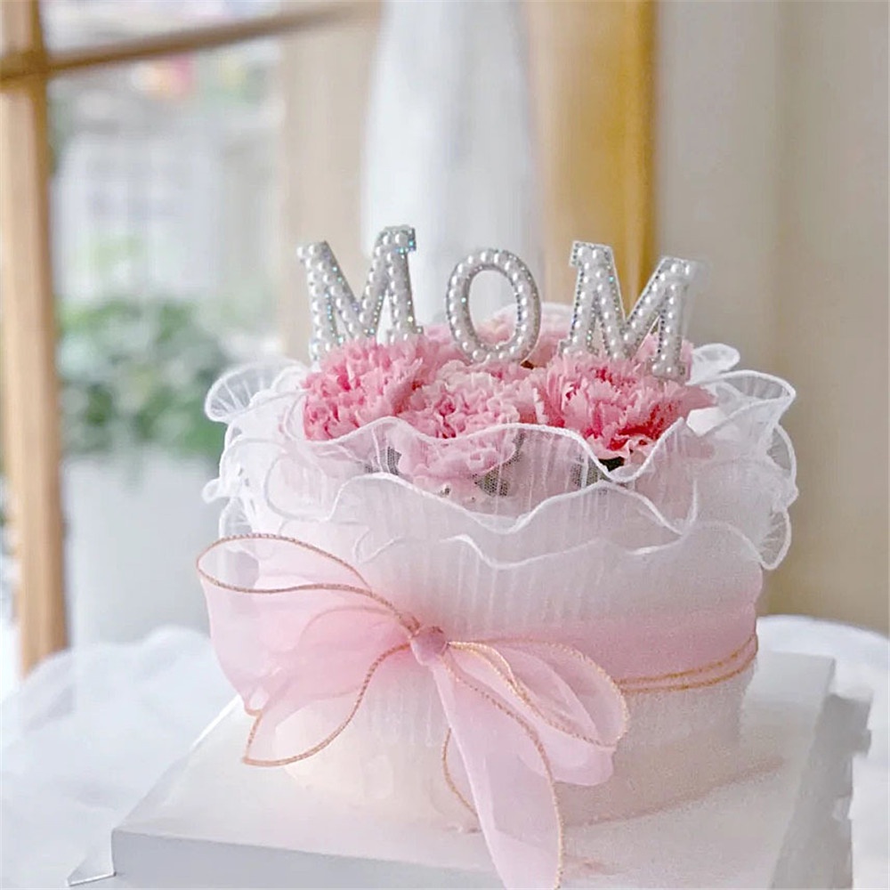 Dekorasi Kue DIY Bentuk Buket Mutiara Tulisan Happy Mother 's Day