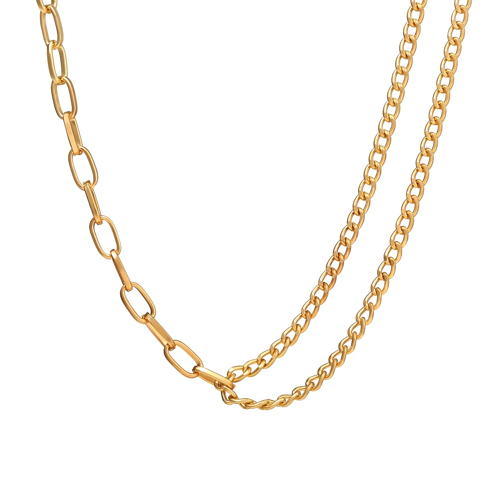 Kalung Rantai Multilayer Tebal 17km Warna Gold Silver Gaya Korea Retro Untuk Aksesoris Perhiasan-11