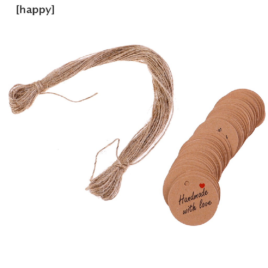 Ha 100pcs Labelhang Tag Bahan Kertas Kraft Desain Tulisan Handmade With Love Dengan Tali 20m