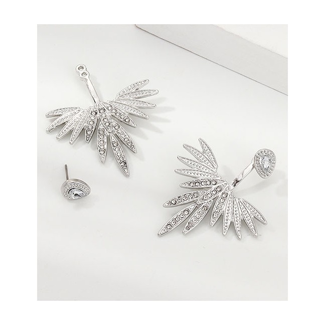 LRC Anting Tusuk Fashion Silver Rear Hanging Wings And Diamond Earrings F75541