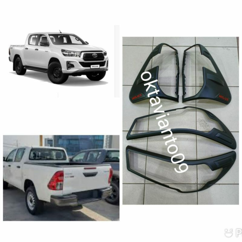 paket Garnish lampu depan belakang Hilux 2021 hitam