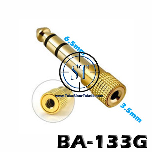 BA-133G Kecil To Besar GOLD Audio Jack 6.5mm MALE to 3.5mm FEMALE Jeck Aux Mini to AKai Besar Converter Konverter Microphone Audio GOLD