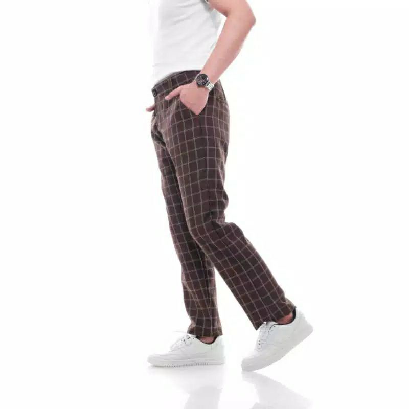 CELANA CHINO TARTAN PRIA ANKLE PANTS MOTIF KOTAK2 WANITA PANJANG COWOK SALUR MODEL SLIMFIT