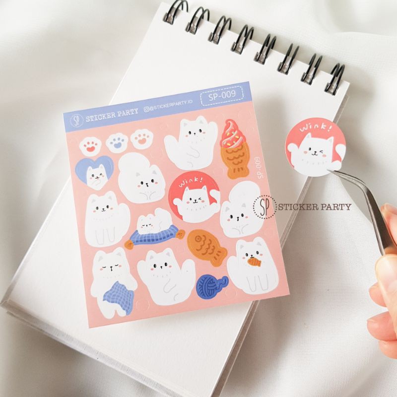 

[StickerParty] Stiker White Snow Kitty Karakter Kucing Lucu Japan Style Sticker Jurnal (SP009)