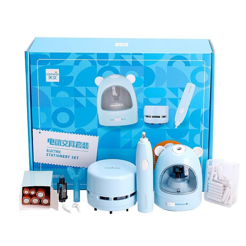 Electric stationery set - sharpener + eraser otomatis + mini vakum