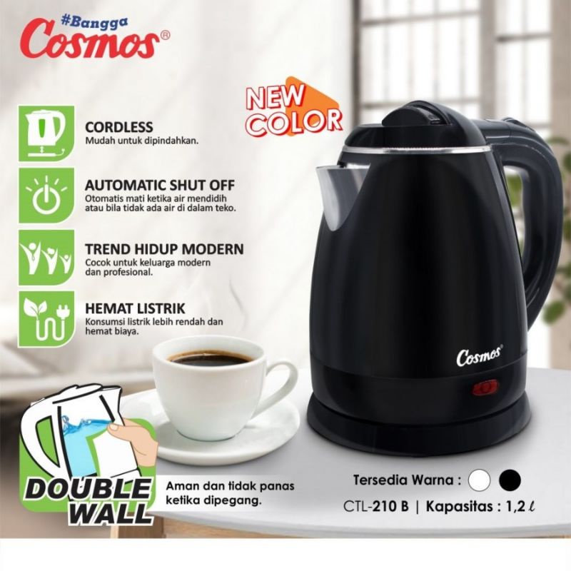 Cosmos Kettle/ Teko Listrik Double Layer Anti panas CTL-210 1,2Liter 600Watt