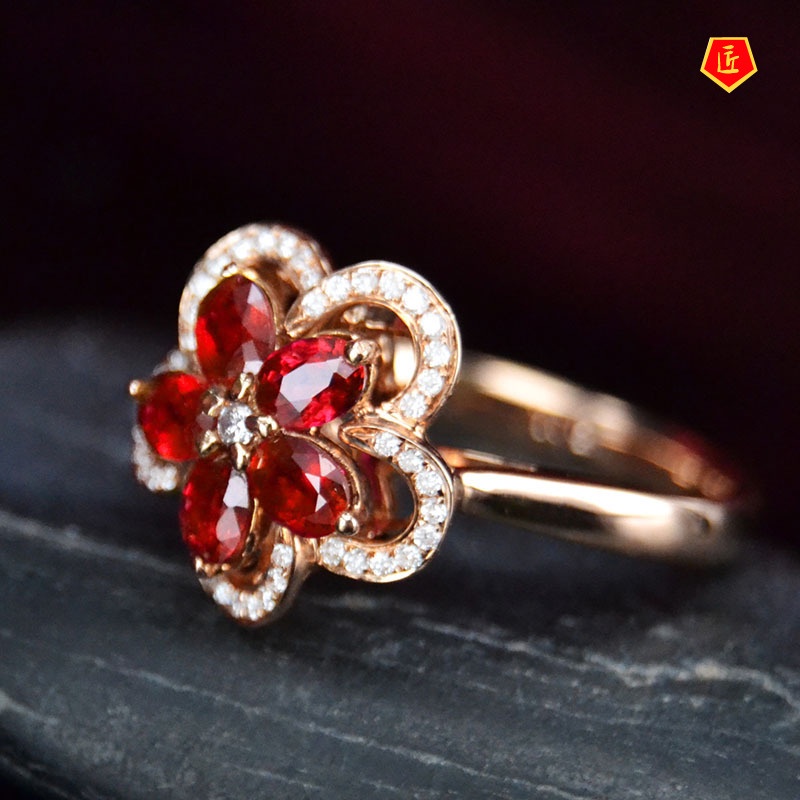 [Ready Stock]Fashion Elegant Ruby Flower Ring