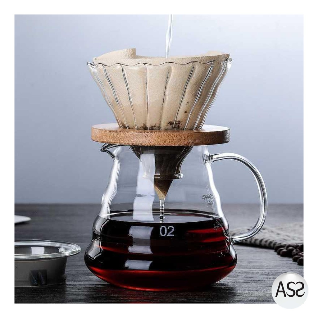 ASS Shop - OneTwoCups Filter Penyaring Kopi V60 Glass Cone Wooden Bracket - SE102